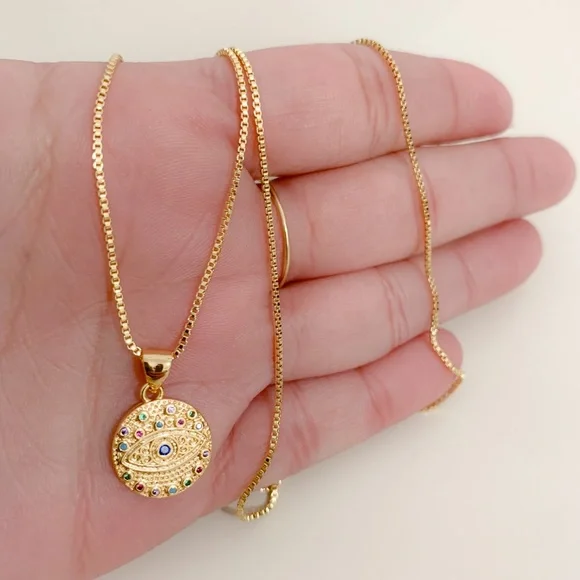 Colorful Evil Eye Necklace | 14k Gold Filled - Picture 7 of 8